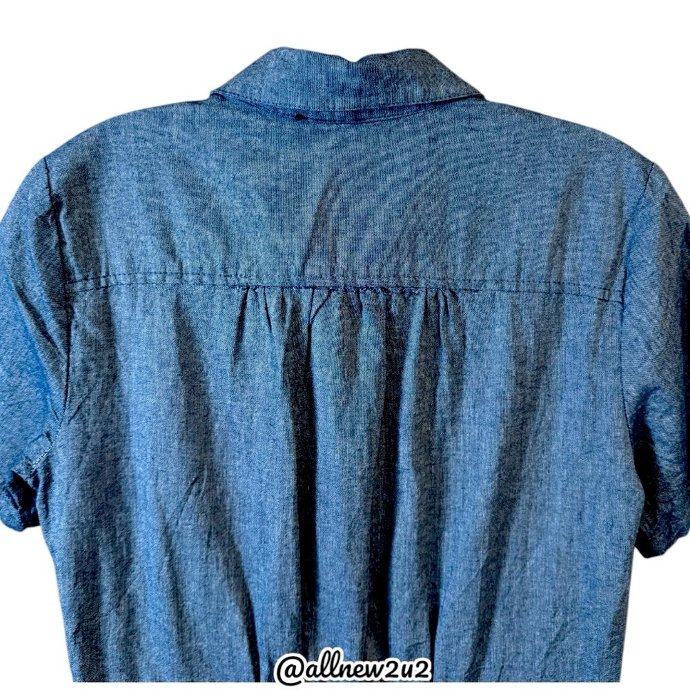 ECI Lace Trim Denim Shirtdress Chambray Buttoned Polo Collar - Picture 14 of 16